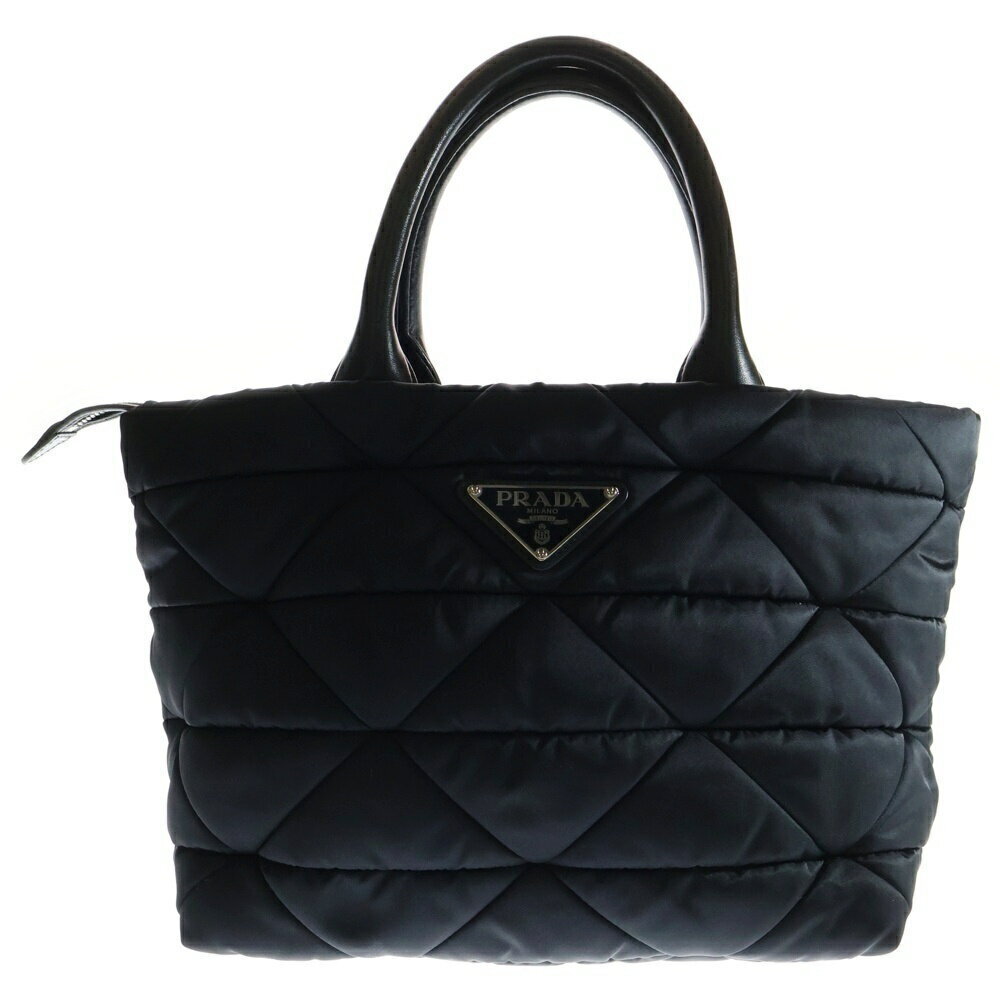 PRADA Padded Quilted Handbag Shoulder Bag Leather Black